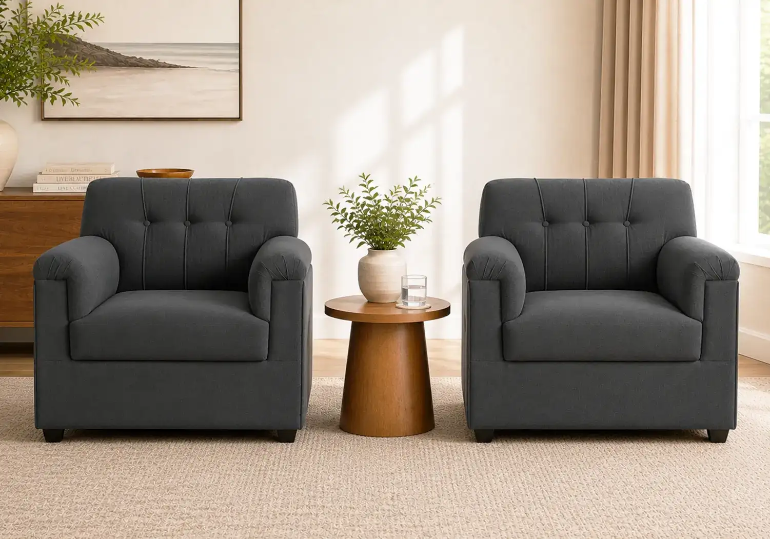 Velvet Sofa 1 Seater (Grey) (Set of 2)